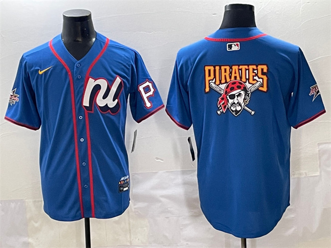 Personalized Men’s National League Pittsburgh Pirates Team Big Logo Blue 2025 All-Star Edition Limited Stitched Baseball Jersey