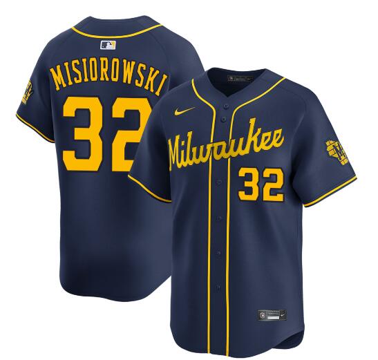 Personalized Men’s Milwaukee Brewers #32 Jacob Misiorowski Navy Alternate Limited Stitched Baseball Jersey