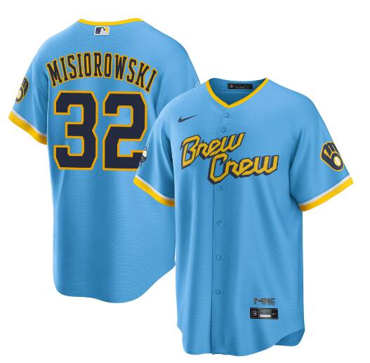 Personalized Men’s Milwaukee Brewers #32 Jacob Misiorowski Powder Blue City Connect Cool Base Stitched Jersey