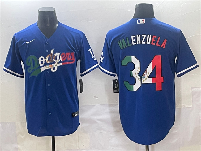 Personalized Men’s Los Angeles Dodgers #34 Fernando Valenzuela Blue Mexico Stitched Jersey