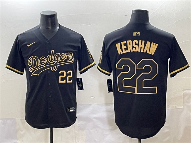 Personalized Men’s Los Angeles Dodgers #22 Clayton Kershaw Black Gold Limited Stitched Jersey