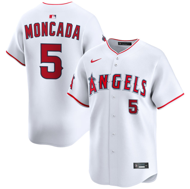 Personalized Men’s Los Angeles Angels #5 Yoan Moncada White Home Limited Stitched Baseball Jersey
