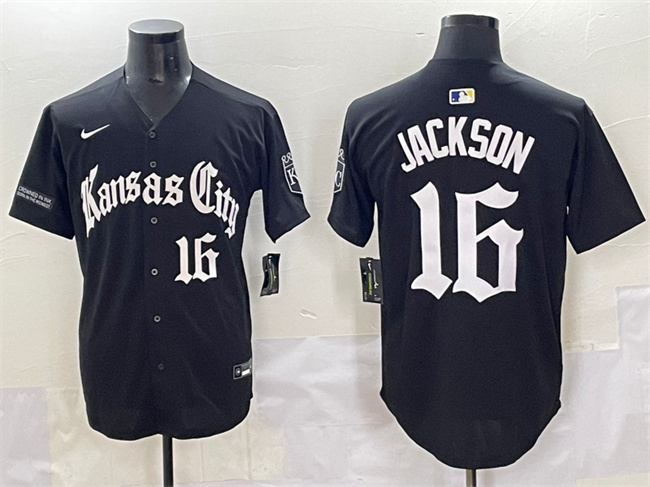 Personalized Men’s Kansas City Royals #16 Bo Jackson Black ‘Gothic Crown Edition’ Premier Limited Stitched Baseball Jersey