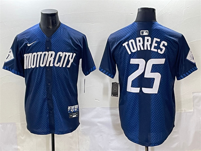 Personalized Men’s Detroit Tigers #25 Gleyber Torres Navy City Connect Cool Base Limited Stitched Jersey
