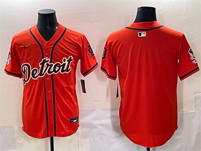 Personalized Men’s Detroit Tigers Blank Orange With Patch Premier Limited Stitched Baseball Jersey