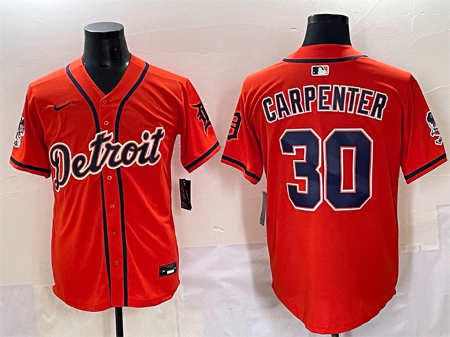 Personalized Men’s Detroit Tigers #30 Kerry Carpenter Orange With Patch Premier Limited Stitched Baseball Jersey