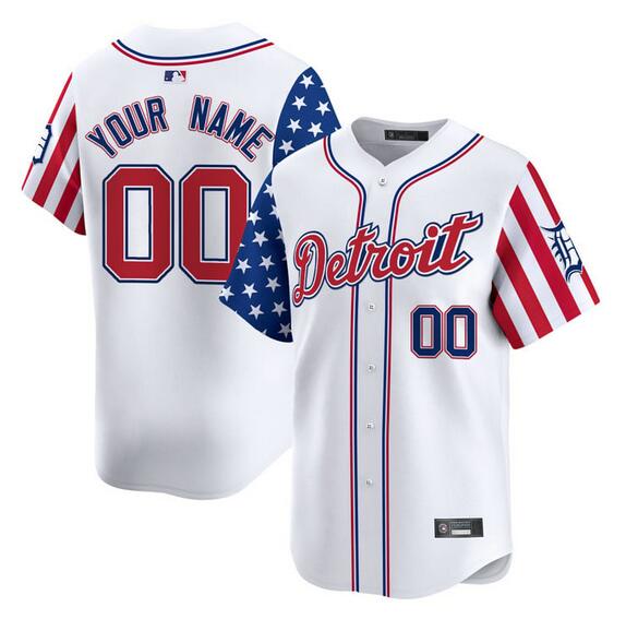 Personalized Men’s Detroit Tigers ACTIVE PLAYER White 2025 Independence Day Premier Limited Stitched Baseball Jersey