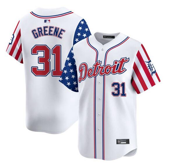 Personalized Men’s Detroit Tigers #31 Riley Greene White 2025 Independence Day Premier Limited Stitched Baseball Jersey