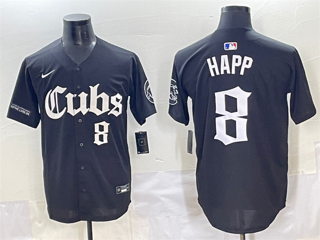 Personalized Men’s Chicago Cubs #8 Ian Happ Black ‘Gothic North Side Edition’ Premier Limited Stitched Baseball Jersey