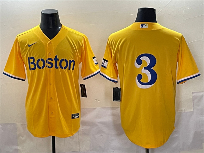Personalized Men’s Boston Red Sox #3 Ceddanne Rafaela Gold City Connect Stitched Baseball Jersey