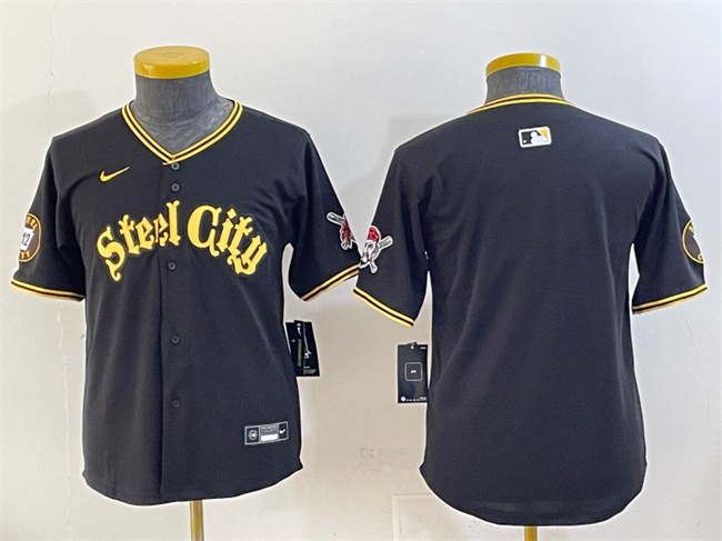 Personalized Youth Pittsburgh Pirates Blank Black 412 Patch Premier Limited Stitched Baseball Jersey
