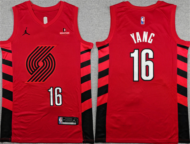 Personalized Men’s Portland Trail Blazers #16 Yang Hansen Red Statement Edition Stitched Basketball Jersey