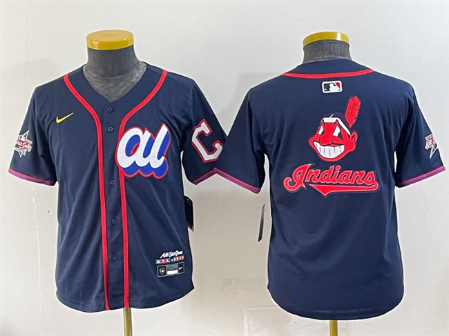 Personalized Youth American League Cleveland Guardians Team Big Logo Navy 2025 All-Star Edition Limited Stitched Baseball Jersey