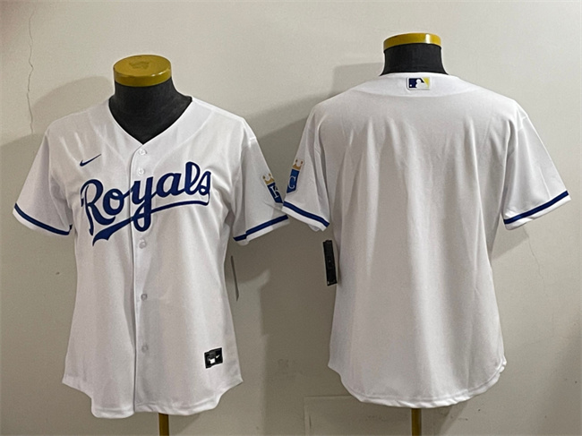 Personalized Women’s Kansas City Royals Blank White Cool Base Stitched Jersey(Run Small)