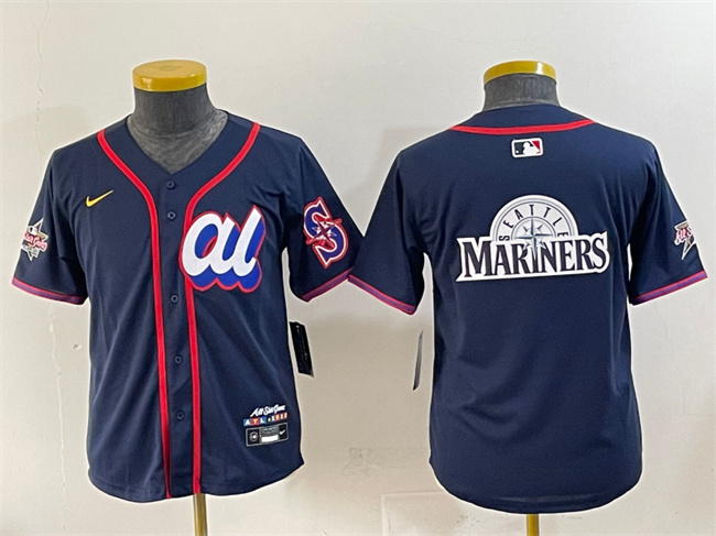 Personalized Women’s American League Seattle Mariners Team Big Logo Navy 2025 All-Star Edition Limited Stitched Baseball Jersey(Run Small)