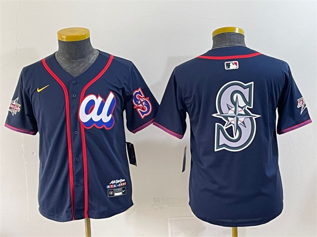 Personalized Women’s American League Seattle Mariners Team Big Logo Navy 2025 All-Star Edition Limited Stitched Baseball Jersey(Run Small)