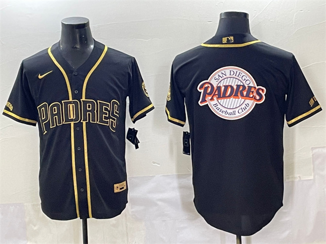 Personalized Men’s San Diego Padres Team Big Logo Black Gold Stitched Baseball Jersey