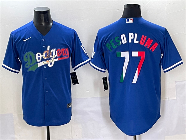 Personalized Men’s Los Angeles Dodgers #77 Peso Pluma Blue Mexico Stitched Jersey