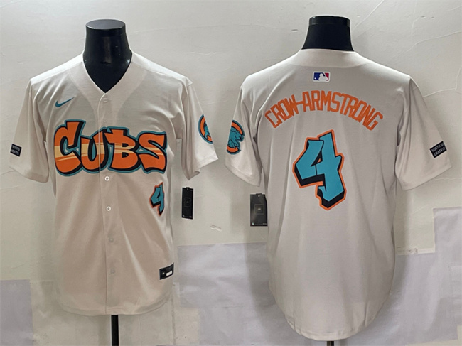 Personalized Men’s Chicago Cubs #4 Pete Crow-Armstrong Cream ‘Graffiti North Side Edition’ Premier Limited Stitched Baseball Jersey