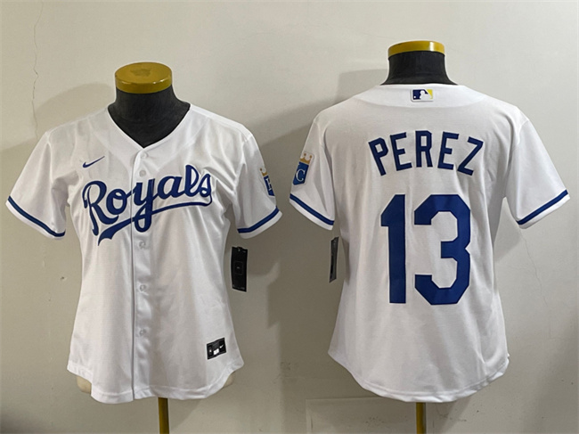 Personalized Youth Kansas City Royals #13 Salvador Perez White Cool Base Stitched Baseball Jersey