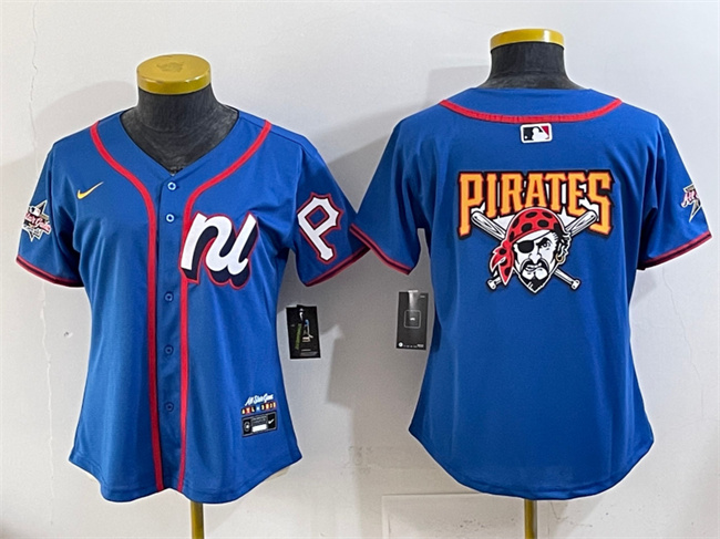 Personalized Women’s National League Pittsburgh Pirates Team Big Logo Blue 2025 All-Star Edition Limited Stitched Baseball Jersey(Run Small)