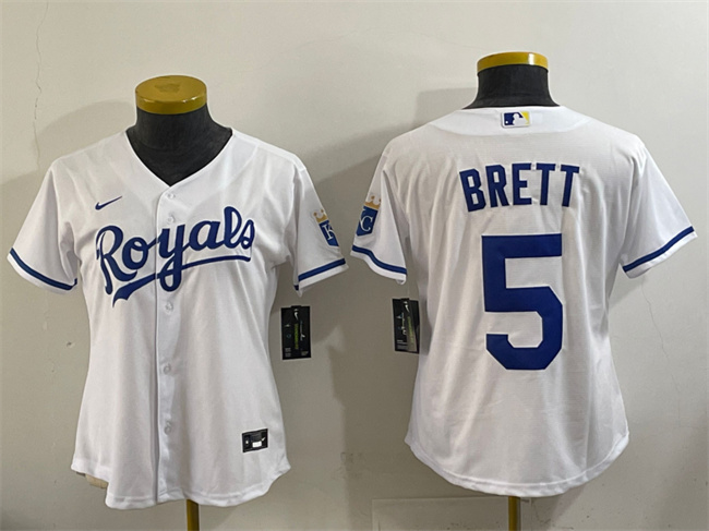 Personalized Youth Kansas City Royals #5 George Brett White Cool Base Stitched Baseball Jersey