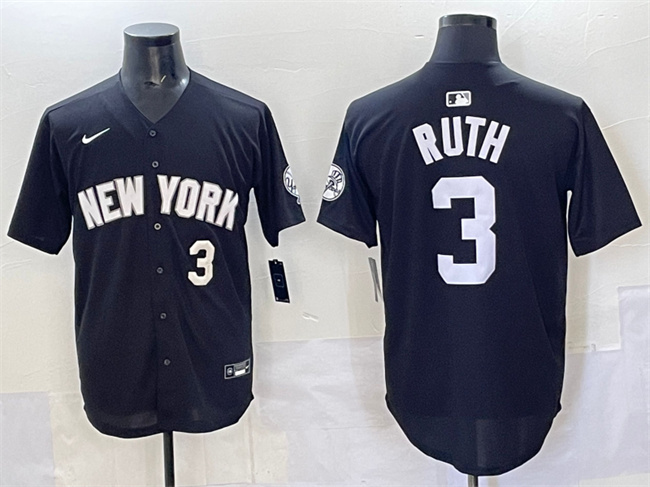 Personalized Men’s New York Yankees #3 Babe Ruth Black Limited Stitched Baseball Jersey