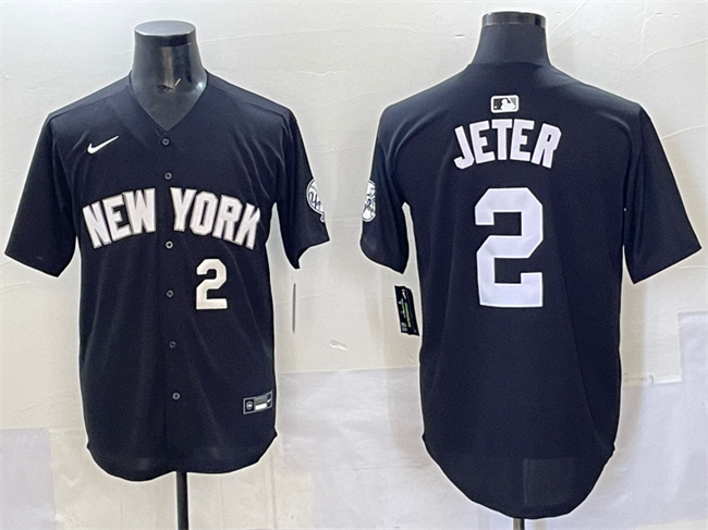 Personalized Men’s New York Yankees #2 Derek Jeter Black Limited Stitched Baseball Jersey