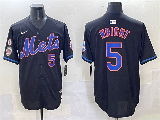 Personalized Men’s New York Mets #5 David Wright Black With Patch Limited Stitched Baseball Jersey
