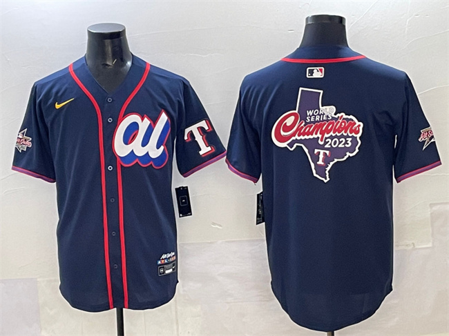 Personalized Men’s American League Texas Rangers Team Big Logo Navy 2025 All-Star Edition Limited Stitched Baseball Jersey