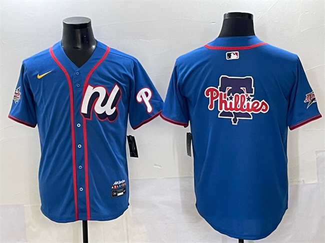 Personalized Men’s National League Philadelphia Phillies Team Big Logo Blue 2025 All-Star Edition Limited Stitched Baseball Jersey