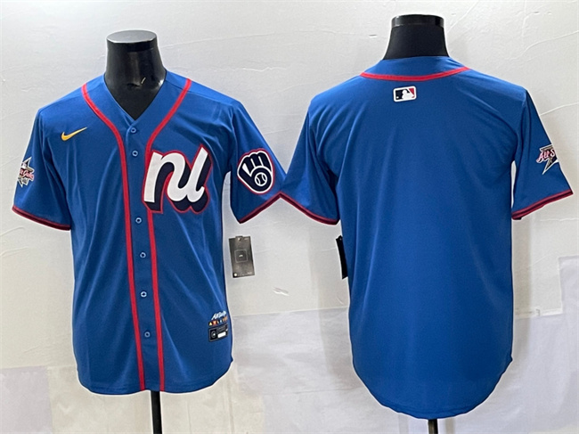 Personalized Men’s Milwaukee Brewers Blank Blue 2025 All-Star Edition Limited Stitched Baseball Jersey