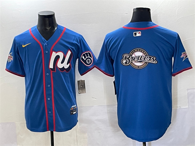 Personalized Men’s Milwaukee Brewers Team Big Logo Blue 2025 All-Star Edition Limited Stitched Baseball Jersey