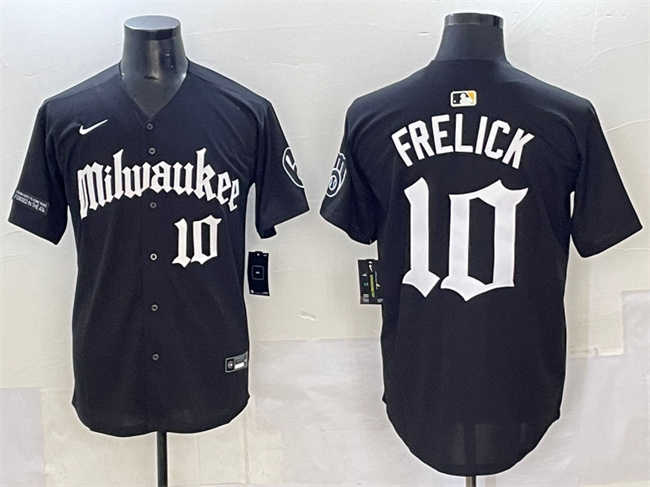 Personalized Men’s Milwaukee Brewers #10 Sal Frelick Black ‘Gothic 414 Shadows Edition’ Premier Limited Stitched Jersey