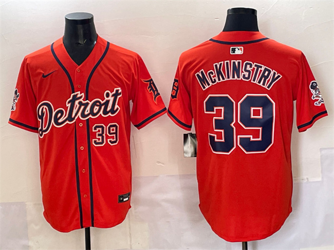 Personalized Men’s Detroit Tigers #39 Zach McKinstry Orange With Patch Premier Limited Stitched Baseball Jersey