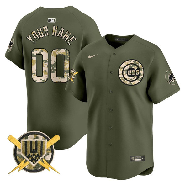 Personalized Men’s Chicago Cubs Active Player Green Armed Forces Day Limited Stitche Baseball Jersey