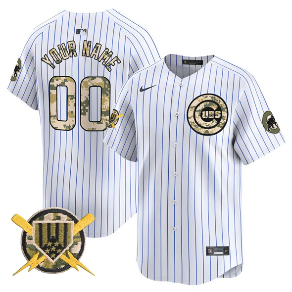 Personalized Men’s Chicago Cubs Active Player White Armed Forces Day Limited Stitche Baseball Jersey