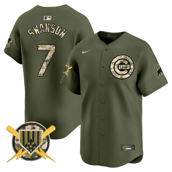 Personalized Men’s Chicago Cubs #7 Dansby Swanson Green Armed Forces Day Limited Stitched Baseball Jersey