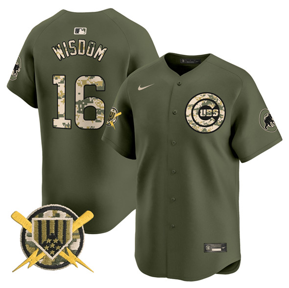 Personalized Men’s Chicago Cubs #16 Patrick Wisdom Green Armed Forces Day Limited Stitched Baseball Jersey