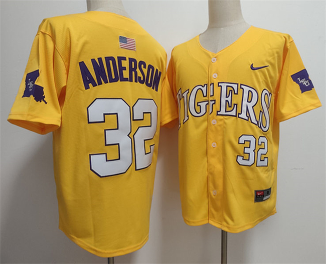 Personalized Men’s LSU Tigers #32 Kade Anderson Gold 2025 Stitched Baseball Jersey