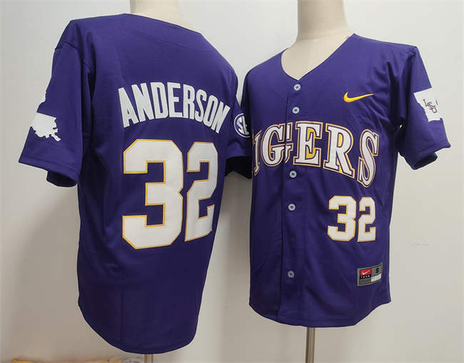 Personalized Men’s LSU Tigers #32 Kade Anderson Purple 2025 Stitched Baseball Jersey