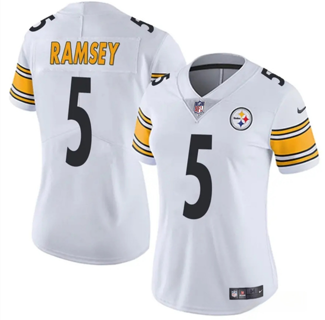 Personalized Women’s Pittsburgh Steelers #5 Jalen Ramsey White 2025 Untouchable Limited Stitched Football Jersey(Run Small)