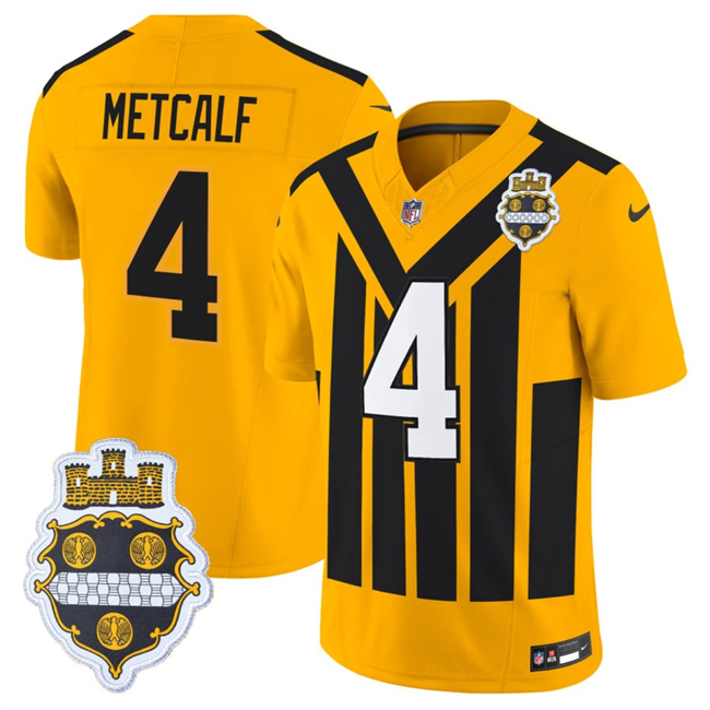 Personalized Men’s Pittsburgh Steelers #4 DK Metcalf Gold 1933 F.U.S.E. Throwback Alternate Football Stitched Football Jersey