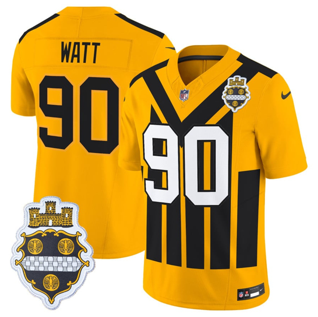 Personalized Men’s Pittsburgh Steelers #90 T.J. Watt Gold 1933 F.U.S.E. Throwback Alternate Football Stitched Football usJersey com