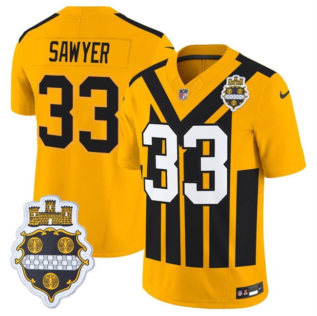 Personalized Men’s Pittsburgh Steelers #33 Jack Sawyer Gold 1933 F.U.S.E. Throwback Alternate Football Stitched Football Jersey