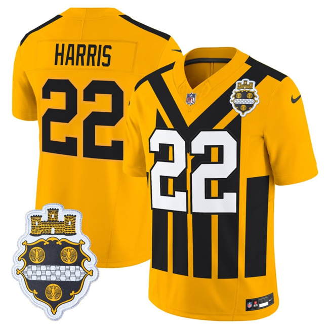 Personalized Men’s Pittsburgh Steelers #22 Najee Harris Gold 1933 F.U.S.E. Throwback Alternate Football Stitched Football Jersey