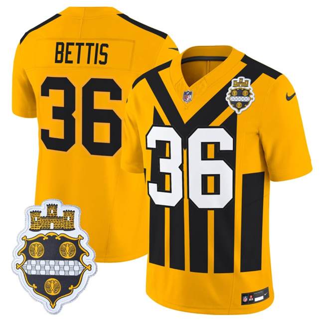 Personalized Men’s Pittsburgh Steelers #36 Jerome Bettis Gold 1933 F.U.S.E. Throwback Alternate Football Stitched Football Jersey