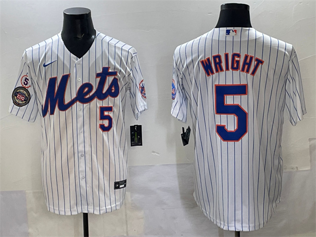 Personalized Men’s New York Mets #5 David Wright White With Patch Stitched Baseball Jersey