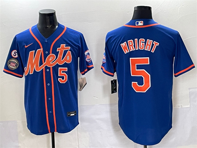Personalized Men’s New York Mets #5 David Wright Blue With Patch Cool Base Stitched Baseball Jersey