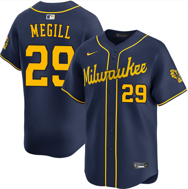 Personalized Men’s Milwaukee Brewers #29 Trevor Megill Navy Alternate Limited Stitched Baseball Jersey